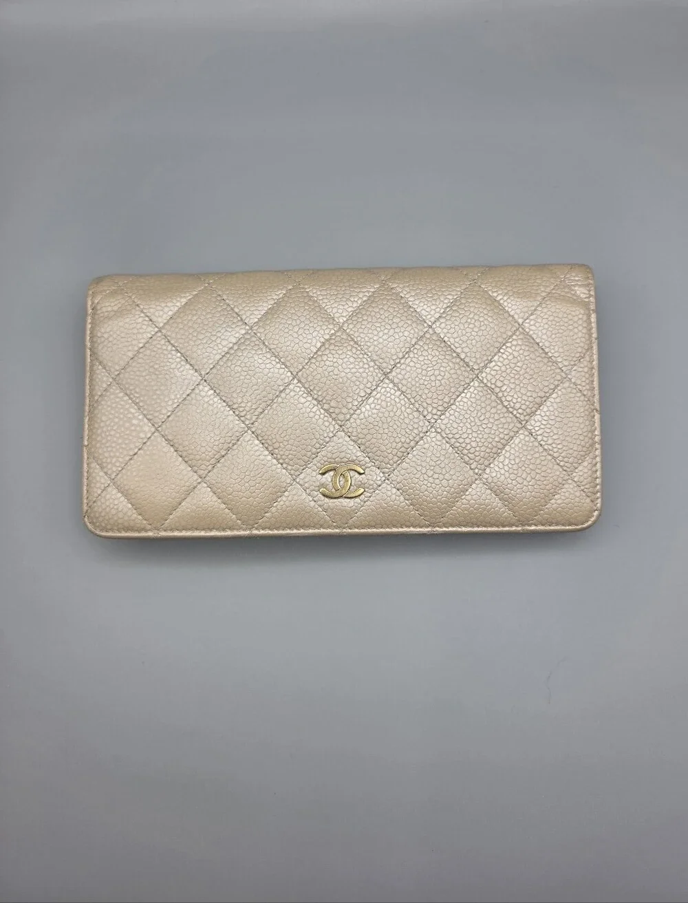 💛CANEL Authentic Gold Metallic Quilted Leather Wallet/Clutch💛